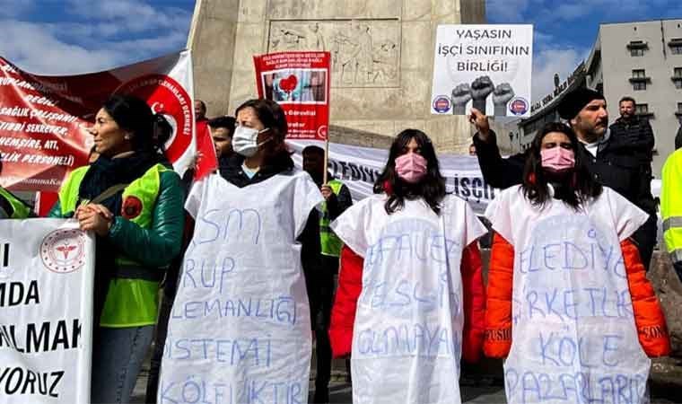 Ankara'da taşeronlar kefenle sokağa çıktı... '18 saat çalışıyorum'